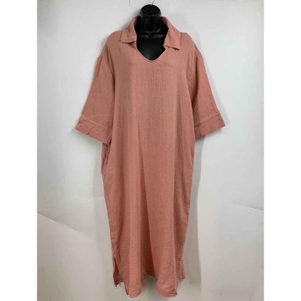 Nordstrom Women's Gauze Cotton Collared Half Sleeve Maxi Dress Size XL